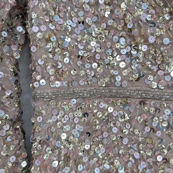 Mac Duggal Shimmering Gold Puff Shoulder Sequined Surplice Gown Dress Size 6 - Picture 6 of 10